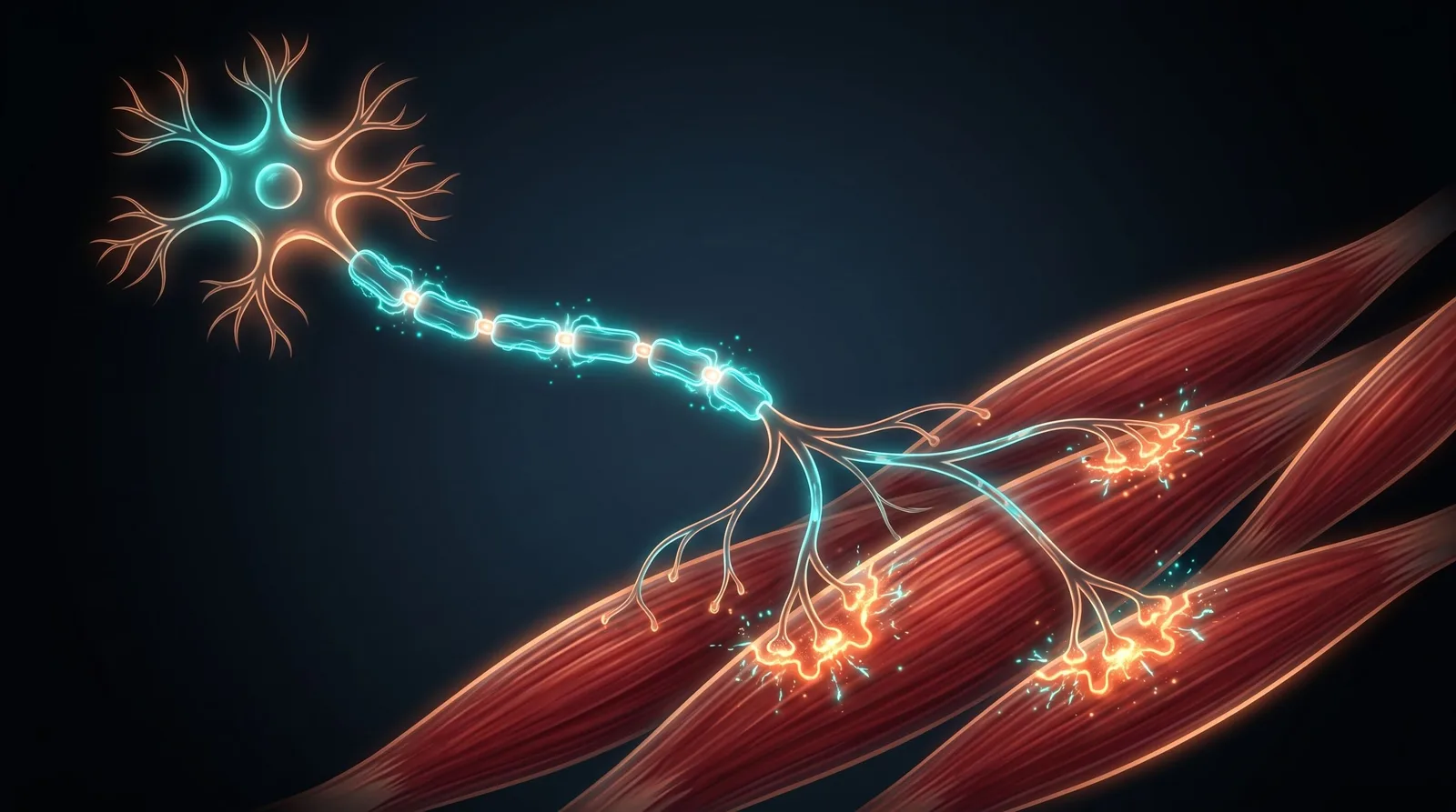 A motor neuron connecting to several muscle fibers, illustrating a motor unit.